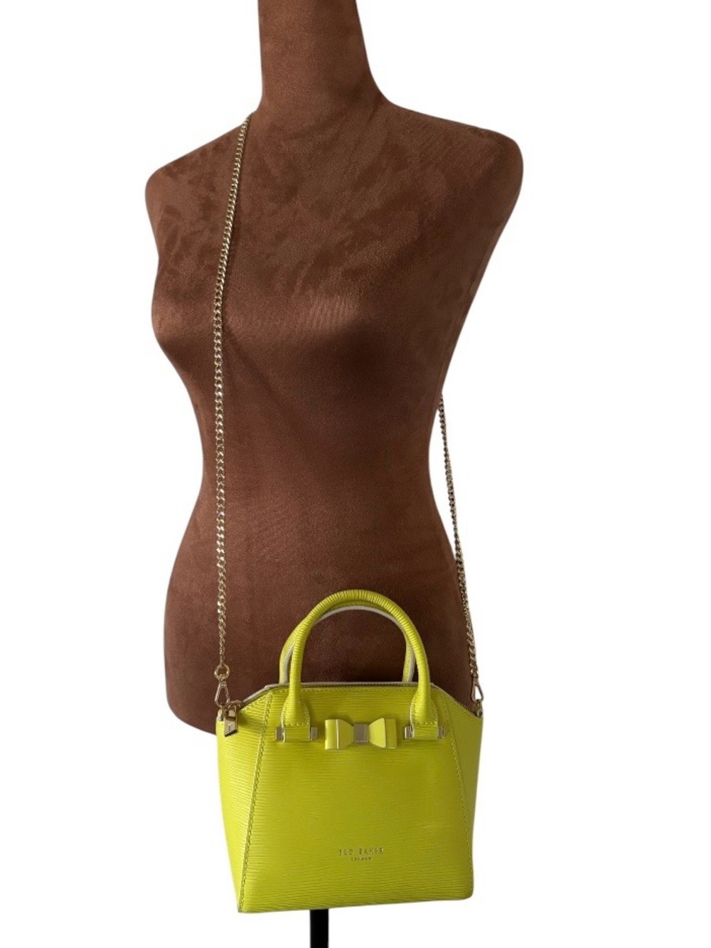 Ted Baker Bow Micro Leather Tote Bag Lime Green Crossbody Satchel - Picture 5 of 13
